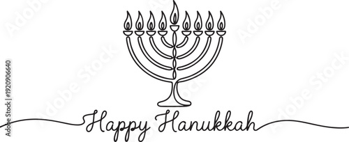 Continuous one line Happy Hanukkah concept, Menorah outline for Hanukkah celebration.one line vector illustration with white background