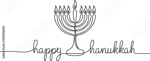 Continuous one line Happy Hanukkah concept, Menorah outline for Hanukkah celebration.one line vector illustration with white background