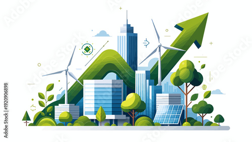 Sustainable Cityscape with Renewable Energy and Greenery.