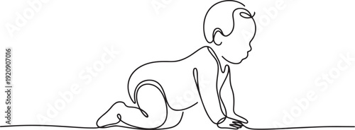 one continuous line drawing of baby crawling.one line drawing of baby starting new world.one line vector illustration with white background