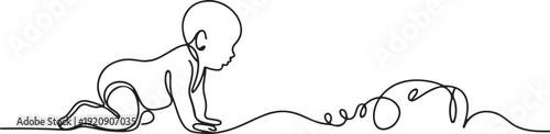 one continuous line drawing of baby crawling.one line drawing of baby starting new world.one line vector illustration with white background
