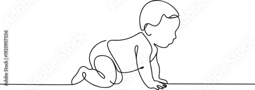 one continuous line drawing of baby crawling.one line drawing of baby starting new world.one line vector illustration with white background