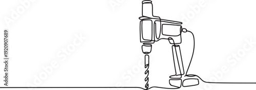 Continuous one line drawing of drilling machine.one line vector illustration with white background