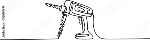 Continuous one line drawing of drilling machine.one line vector illustration with white background