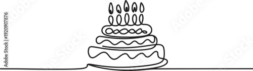 Birthday cake icon continuous.one line vector illustration with white background
