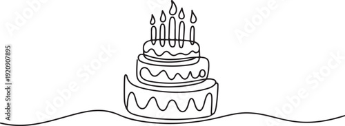 Birthday cake icon continuous.one line vector illustration with white background