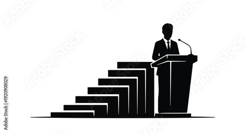 Businessman giving a speech from a podium