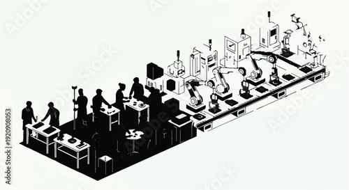 isometric office workers transitioning to robots automation