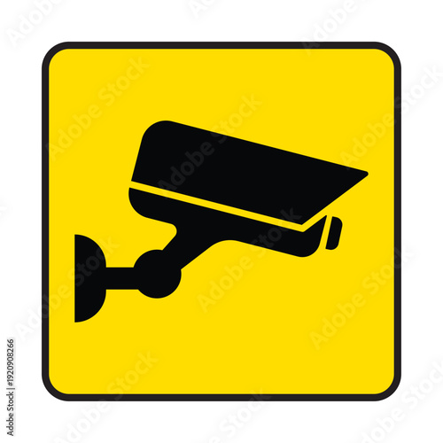 CCTV Security Camera Warning Sign Vector Icon. Black Surveillance Symbol On Yellow Rounded Square. Video Privacy Protection Flat Graphic Illustration. Private Property Observation Area Caution Alert.