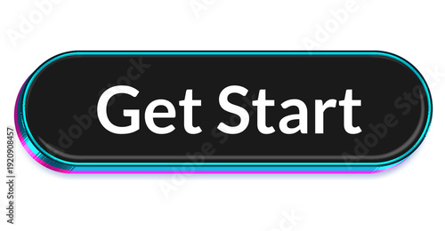 Get Start Button – Black 3D Neon Frame UI Call to Action Button with Cyan and Pink Glow Isolated on Transparent Background png