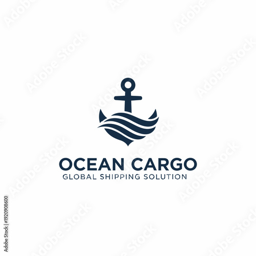A logo featuring a nautical anchor design with waves, atop text in navy against a white background