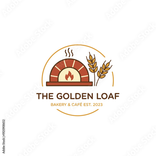 A bakery & caf? logo featuring a brick oven, wheat stalks, and a circular design