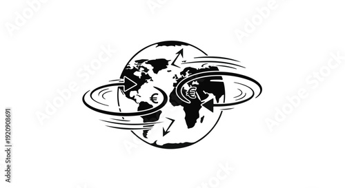 black and white illustration of planet earth with rings