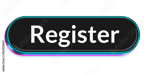 Register Button – Black 3D Neon Frame UI Account Registration Button with Cyan and Pink Glow Isolated on Transparent Background png