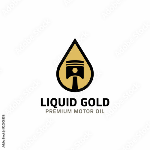 A logo design featuring a stylized oil drop shape containing a piston, representing a motor oil brand