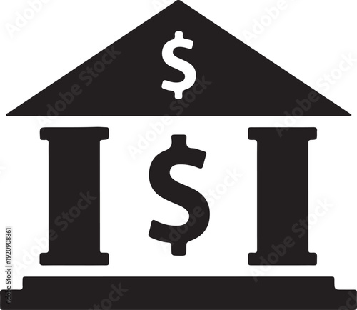 Financial Institution Building Icon Symbolizing Banking and Currency Exchange Services