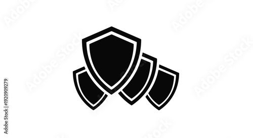 Set of overlapping shield icons for protection and security