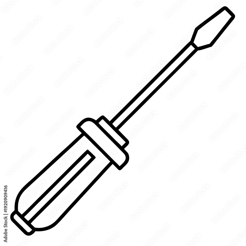 Fototapeta premium Screwdriver Line Art Outline – Pure Vector Hand Tool Icon on White Background, No Shadow