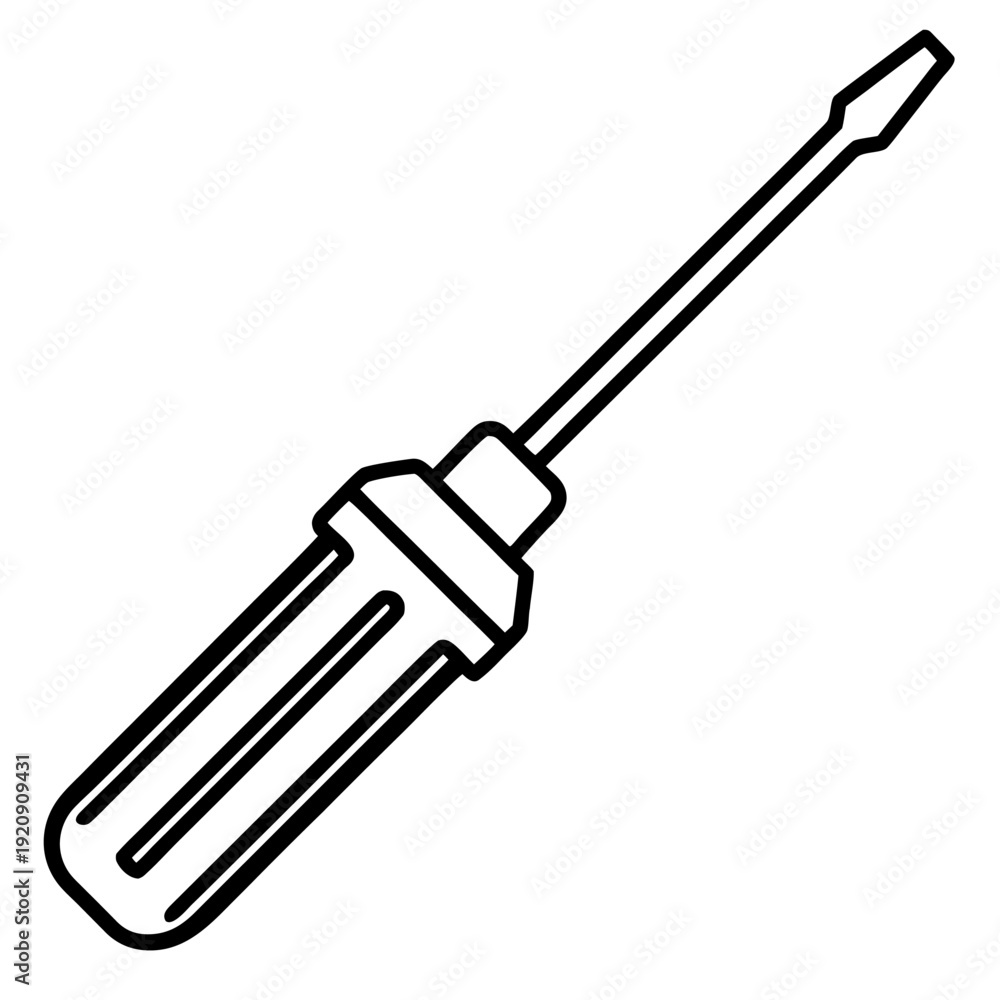 Fototapeta premium Screwdriver Line Art Outline – Pure Vector Hand Tool Icon on White Background, No Shadow
