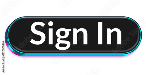 Sign In Button – Black 3D Neon Frame UI Account Access Button with Cyan and Pink Glow Isolated on Transparent Background png