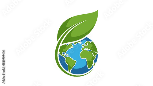 Green Earth Globe with Leaf Emblem.