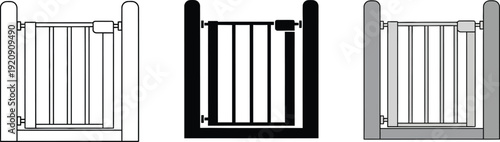 Collection of simple gate icons representing different styles and colors for security or access control concepts isolated on white