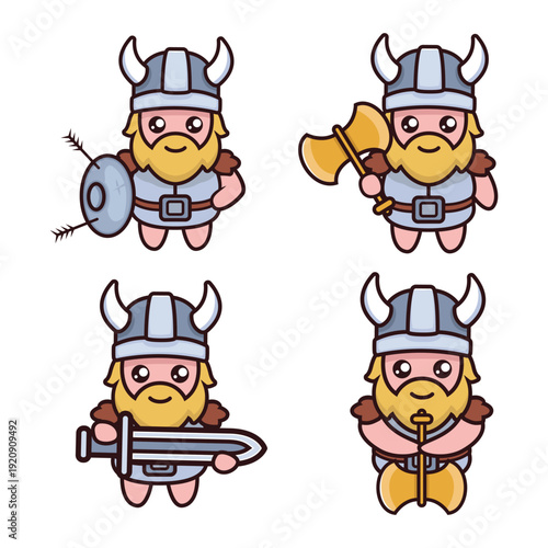 Set of cute viking mascot designs.