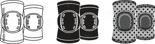 Collection of knee pad icons in different styles representing sports protection and safety gear for active lifestyles isolated on white