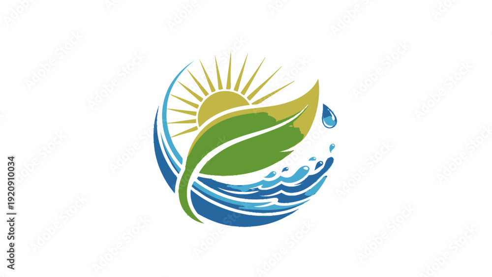 Fototapeta premium Eco Friendly Green Leaf Water Logo Design.