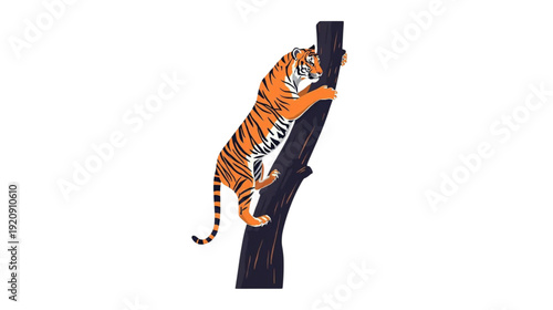 a tiger stalking its prey while climbing a tree