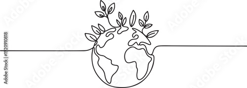 Continuous Line Drawing of Environmental Protection Icon. World Environment Day concept growth, global, planet earth, environmental issues illustration of a single line drawing