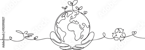Continuous Line Drawing of Environmental Protection Icon. World Environment Day concept growth, global, planet earth, environmental issues illustration of a single line drawing