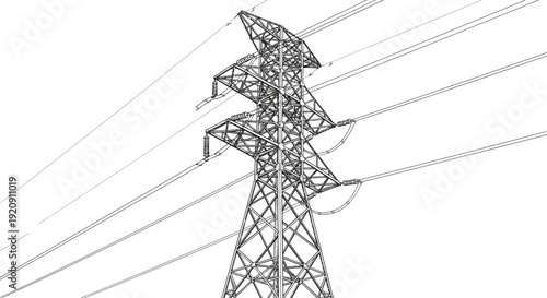 Electricity Pylon with Power Lines Structure.