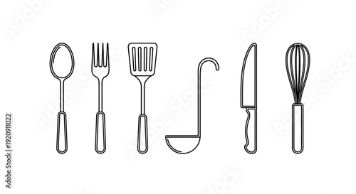 Kitchen Utensils Illustration Set on White.