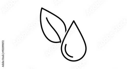Simple Line Art Droplet and Leaf Illustration.