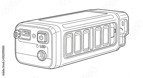 Detailed Line Drawing of Portable Power Bank.