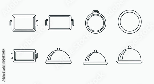 Collection of Simple Serving Dish Icons Outlined.