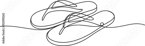 One continuous line illustration of flip flops, isolated  illustration of a single line drawing