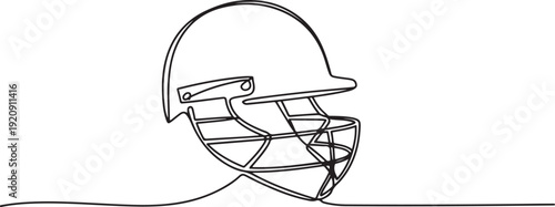 Continuous one line drawing of cricket helmet. Sport, cricket, protection concept illustration of a single line drawing