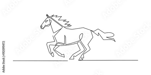 Simple black line drawing of a horse galloping across a white background. Vector, illustration