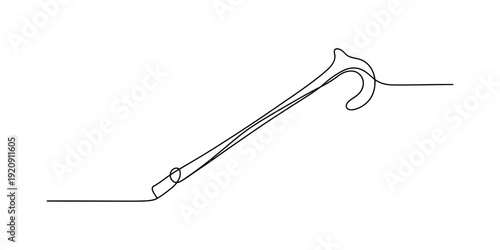 Continuous line drawing of a simple walking cane for elderly people and mobility support Vector, illustration