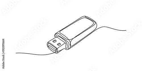 Minimalist one line art illustration of a portable usb memory stick on white background Vector, illustration