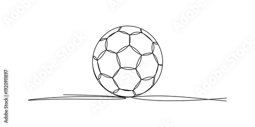 Hand drawn sketch of a classic soccer ball resting on a flat surface with minimalist line art Vector, illustration