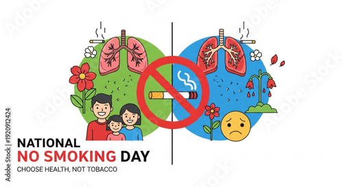 National no smoking day illustration with healthy and smoker lungs