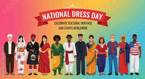 National dress day celebration with diverse people wearing traditional cultural attire