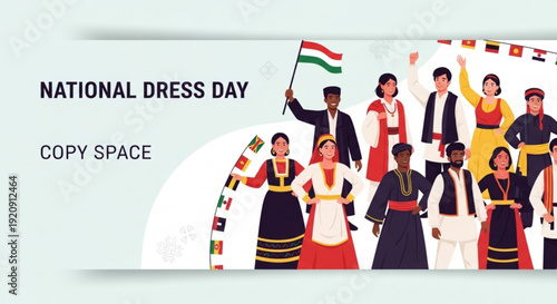 People in traditional indian clothing celebrating national dress day with flag