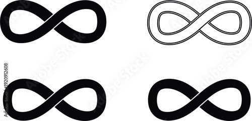  Minimalist Black Infinity Symbol Icons Vector Set with Solid Outline Rounded and Angular Loop Variations for Eternity Limitless Potential and Motivation Designs