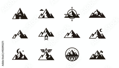 Flat Mountain Landscape Symbol Set