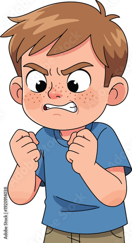 A young boy observing Ramadhan, an Islamic holy month, with a determined expression, vector illustration