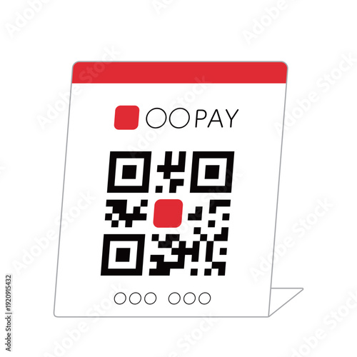 ミニマルなデザインのQRコード決済スタンド | 赤色のアクセントが入った店舗用支払い案内
